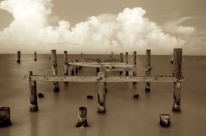 Serene dock in sepia